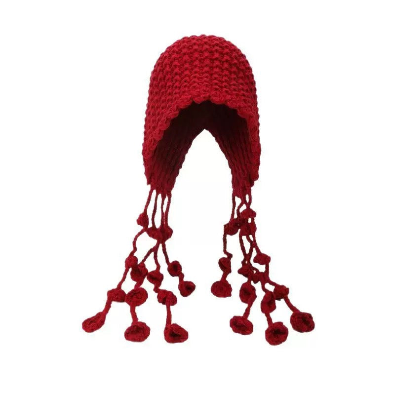 Handmade Knitted Beanie Hat with Tassel Accents – Warm and Stylish Winter Accessory