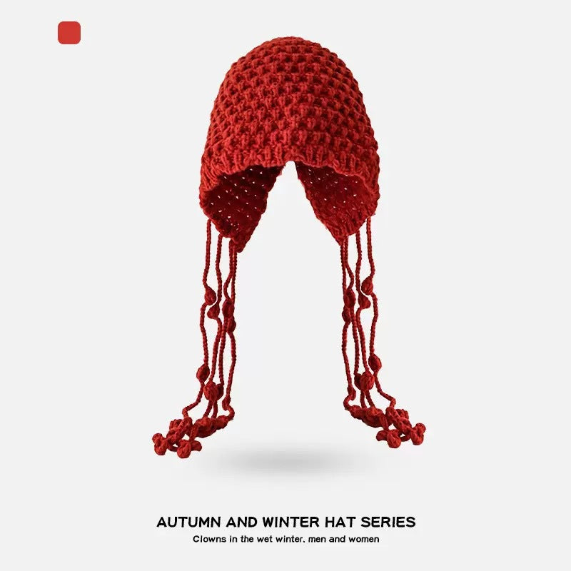 Handmade Knitted Beanie Hat with Tassel Accents – Warm and Stylish Winter Accessory
